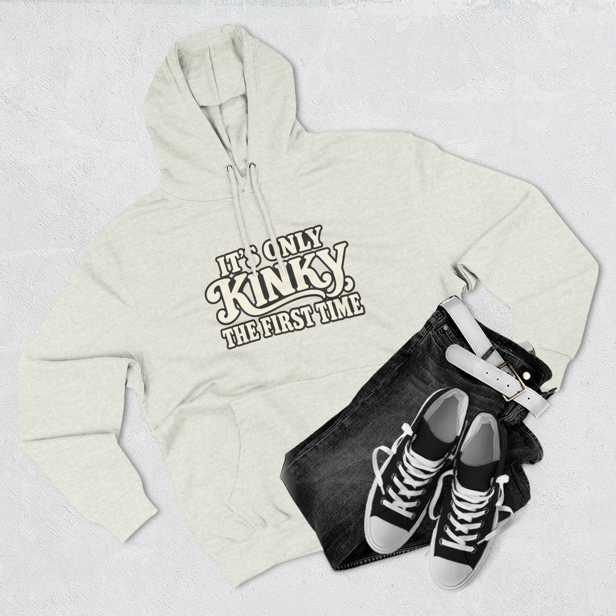 Kinky The First Time Hoodie — Funny Retro Script Graphic Sweatshirt