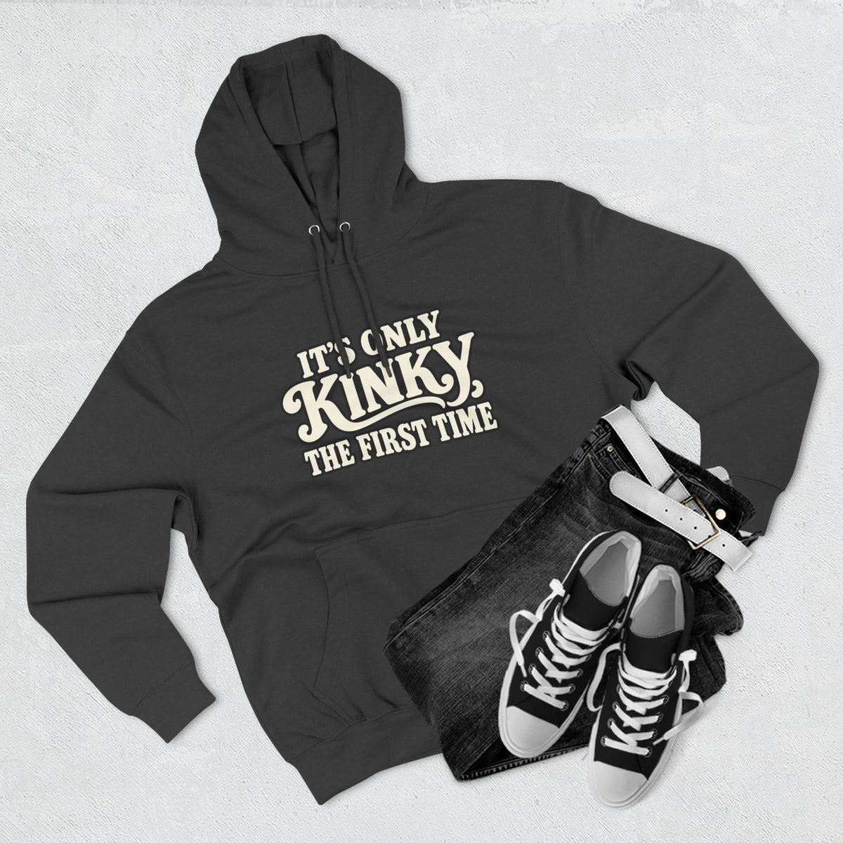 Kinky The First Time Hoodie — Funny Retro Script Graphic Sweatshirt
