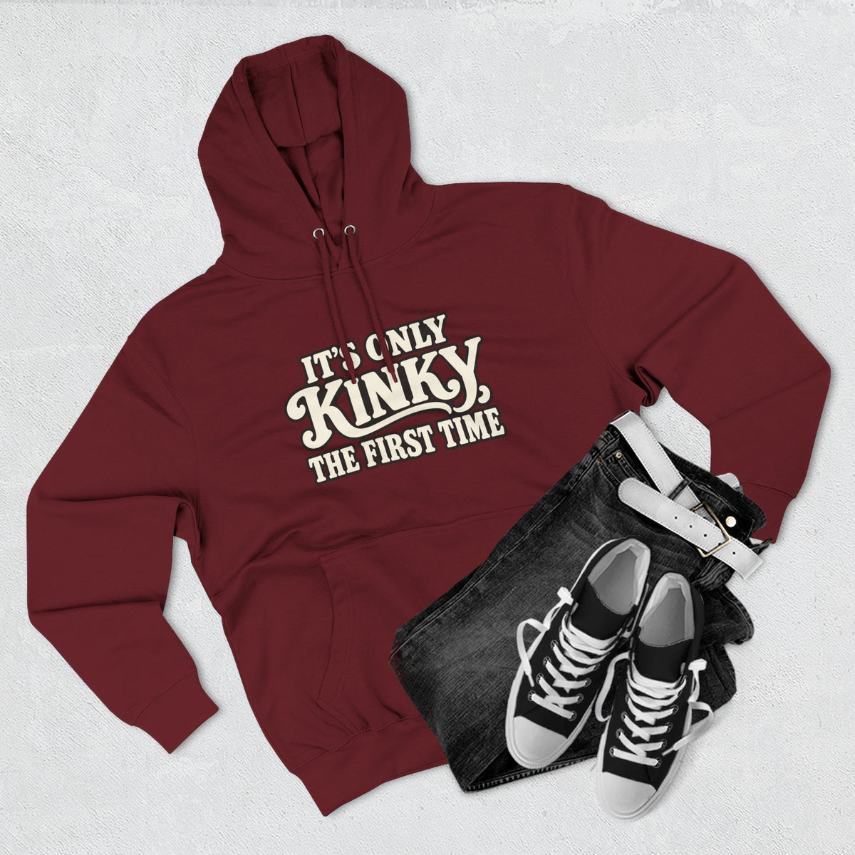 Kinky The First Time Hoodie — Funny Retro Script Graphic Sweatshirt