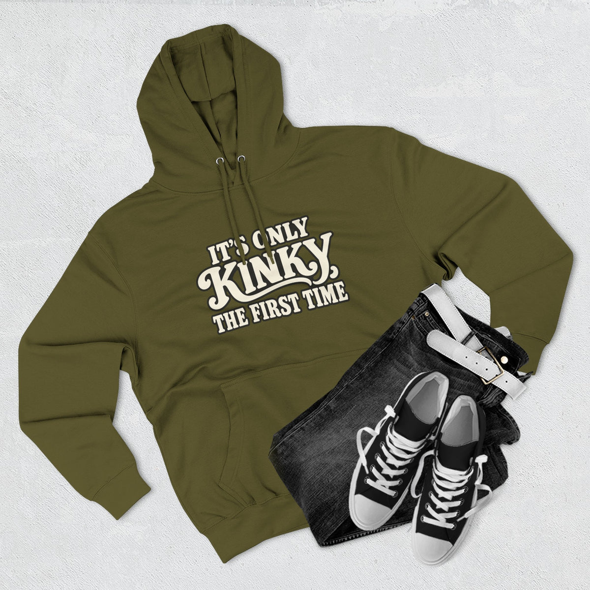 Kinky The First Time Hoodie — Funny Retro Script Graphic Sweatshirt
