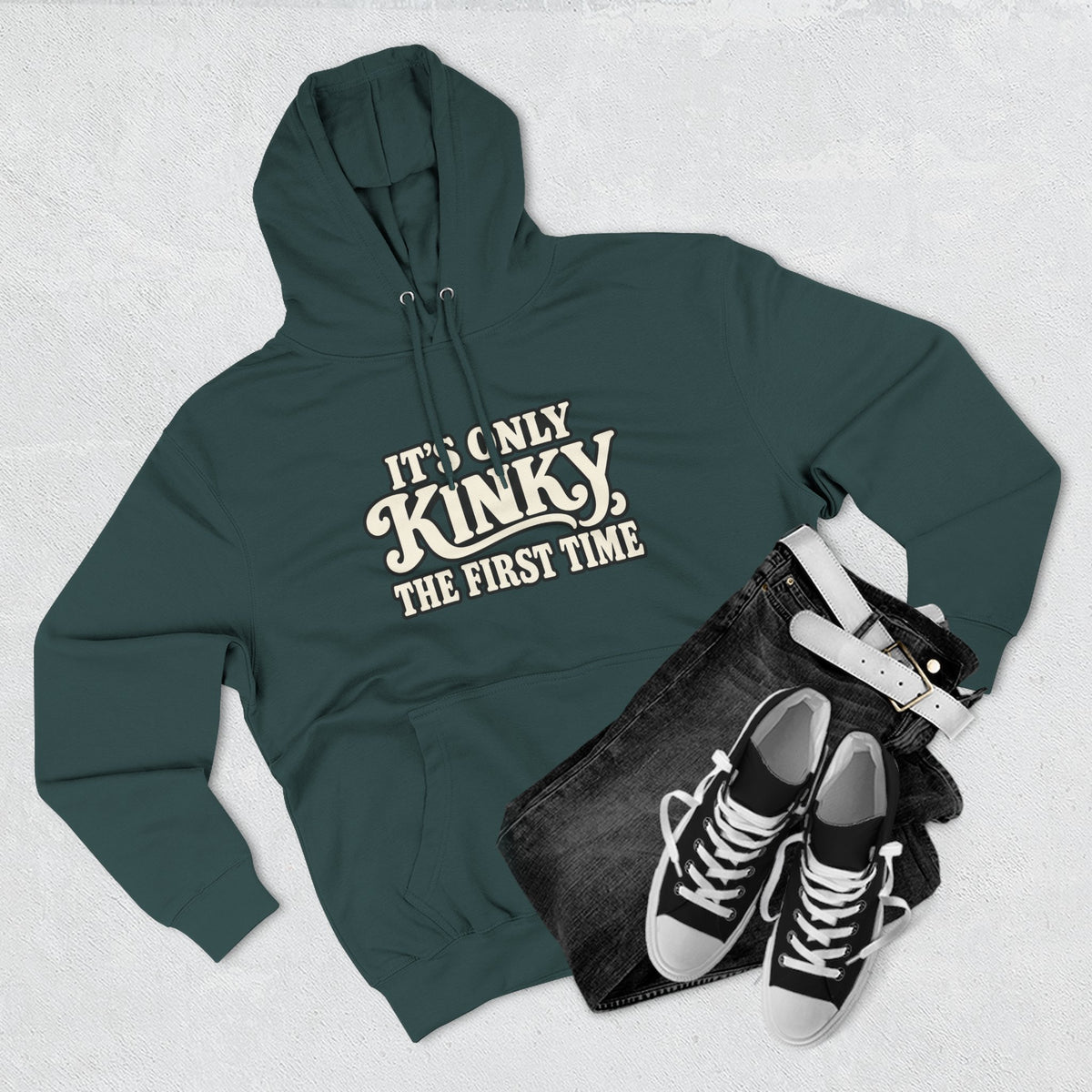 Kinky The First Time Hoodie — Funny Retro Script Graphic Sweatshirt
